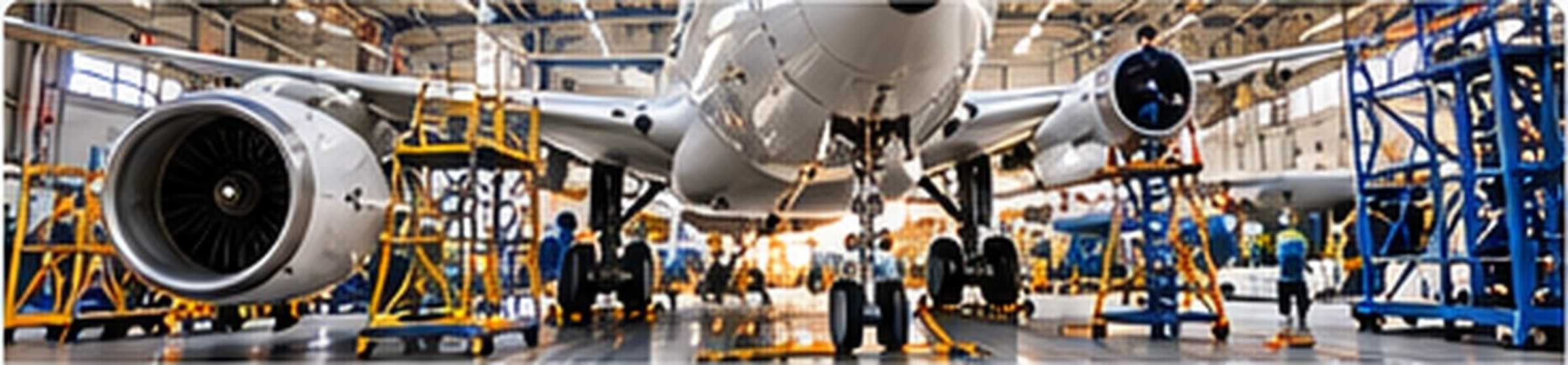 Aircraft engine undergoing maintenance in a professional aviation hangar